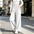 thumbnail image 4 of Women High Waist Paper Bag Waist Corduroy Wide Leg Trousers Elegant Ruffle Trim Straight-Leg Pants Vertical Rib Casual Pants Fall Outfits, 4 of 9
