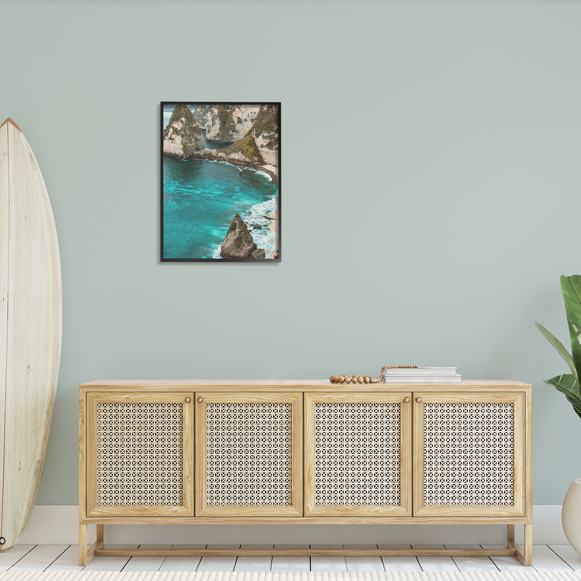 Stupell Industries Clear Water Beach Cove Rocky Coast Photography Paintings Black Framed Art Print Wall Art, 24x30, by Daphne Polselli