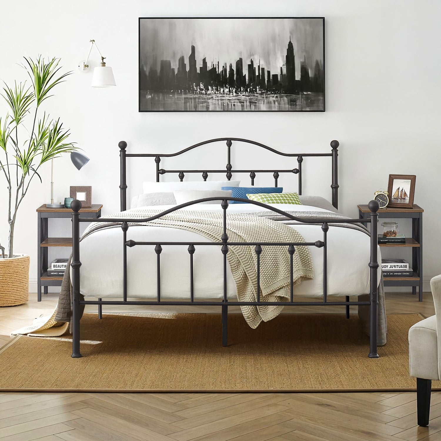 VECELO 3-piece Bedroom Set, Metal Bed Frame and 2 Nightstand - Walmart.com