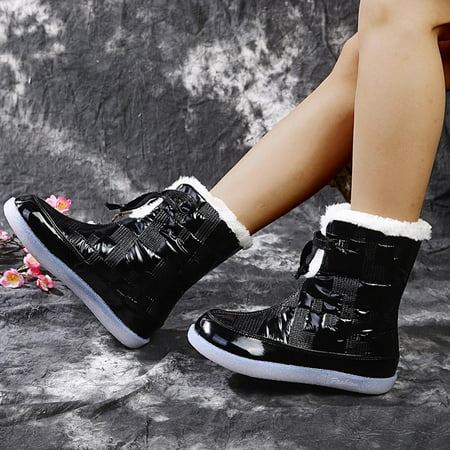 

YOTAMI Womens Boots Mid Calf Boots Round Toe Booties Two Ways Of Wearing Lace Up Snow Boots Fashion Black 4.5
