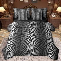Homewish Wild Zebra Pattern 7 Pieces Bedding Comforter Set,Jungle Animal Full Bedding Set,Gradient White Black Fitted Sheet Flat Sheet For Men Women,Microfiber Bedroom Decor Reversible