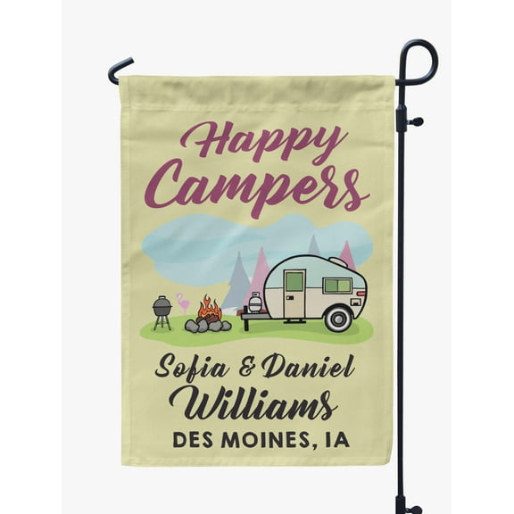 Printtoo Tan Happy Campers Retro Camp Trailer CampingFlagCustom Personalized Camping Flags For Campers Double Sided CampsiteFlag