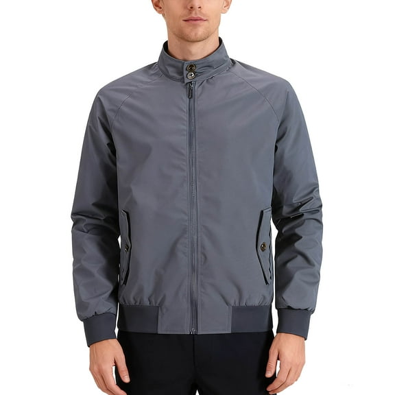 Men's Lightweight Windbreaker Jackets Button Stand Collar Zip Long Sleeve Fall Casual Coat with Pocket