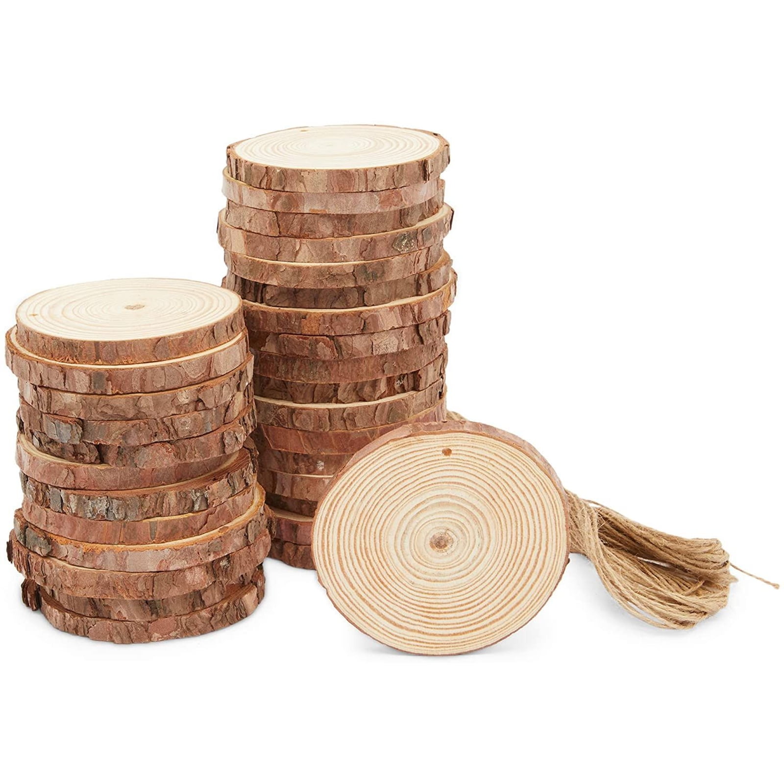 Natural Wood Ornament Slices with Holes 20 Pcs 3.5-4 inch 