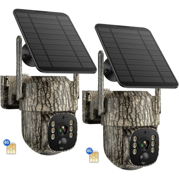 CAMPARK 4G LTE Cellular Trail Camera 2 Pack, 2.5K Game Camera Hunting Camera Solar Wireless Battery with 360° View & Playback, Night Vision, Auto Tracking, Motion Activated Cellular Security Camera