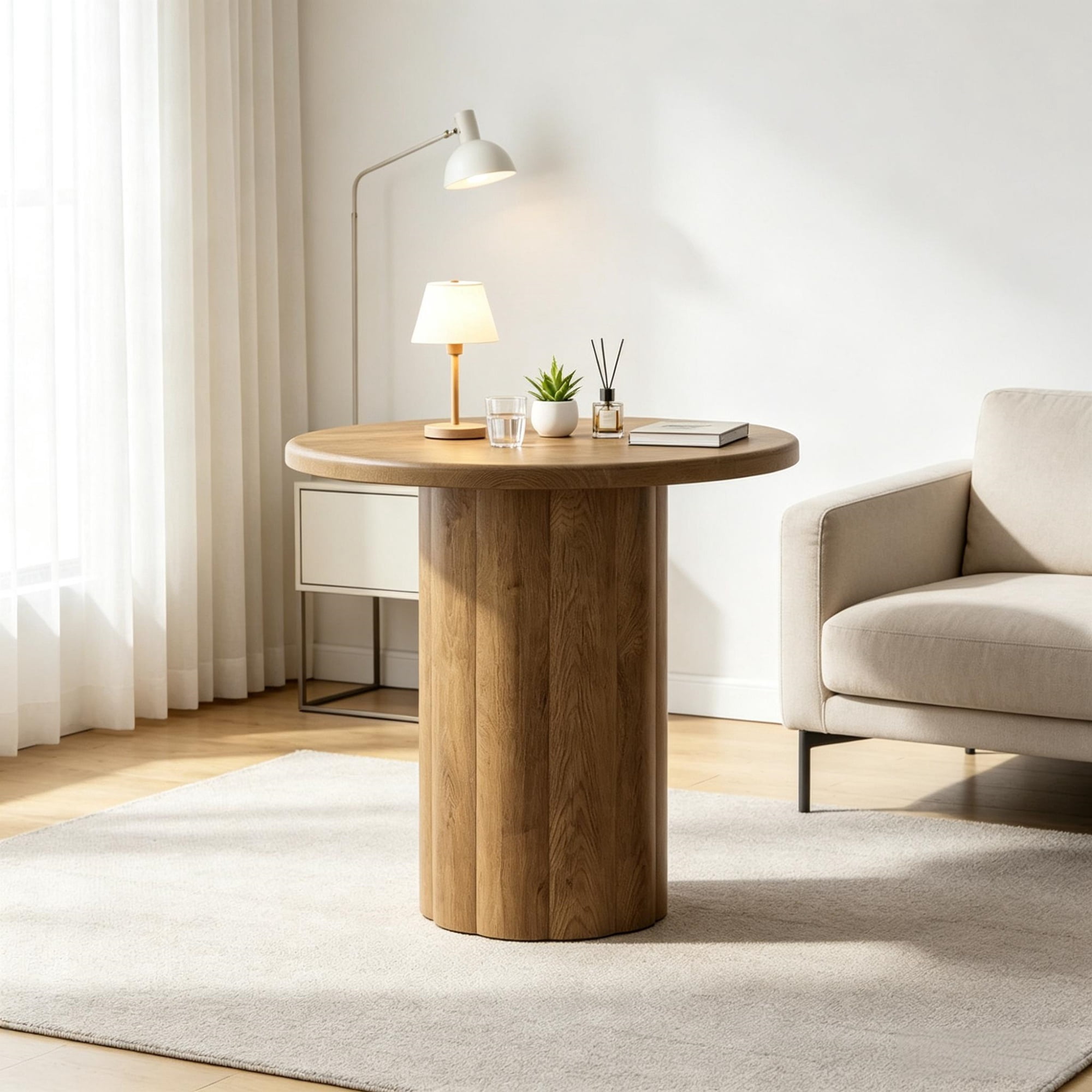 31.5 Inch Round Conference Table for 4 People, MDF with Sturdy Base