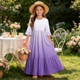 thumbnail image 7 of ITSAME Girls Maxi Dress Round Neck Ruffled 3/4 Sleeve Gradient Print Summer Flowy Casual A-Line Dress Purple Size 10, 7 of 7