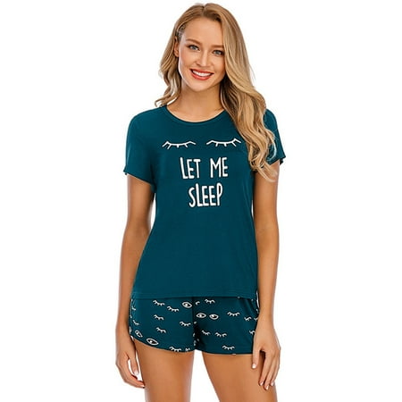 

Modal Sleepwear Pjs Sets For Women Pajama Set Cute Cartoon Print Short Sleeve Top Tee+Shorts Female Two Pieces Casual Loungewear