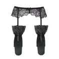 thumbnail image 7 of Sexy Lace Garter Belts Panties Printing Stockings for Women's 3 Piece Lingerie Set Black, 7 of 7