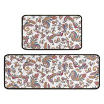 Vintage Kitchen Mat Doormat Set Of 2, Non-Slip Boho Floral Patterns Indoor/Outdoor Rug for Floor Front Door, Kitchen, Bathroom Decor,Modern Style 17" X 47" and 17" X 30"