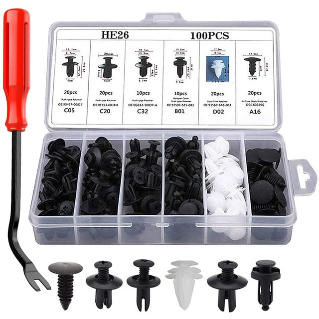 100 piezas de clips de remache de plástico universales de plástico para guardabarros, sujetadores de parachoques de coche, clips de remache, kit de repuesto, tornillo de expansión con herramientas de extracción de sujetadores esquí esquí Gafas de esquí