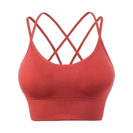 Tnhcen Backless Sports Bra Women Yoga Solid Sleeveless Cold Shoulder Casual Tanks Blouse Tops Intimates Push Up Bralette Womens Bras Breathable Underwear for Women  Red  M