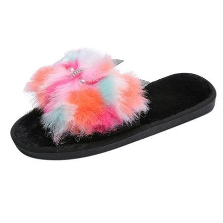

Slippers for Women Women Slippers Furry Open Shoes Warm Plush Color Toe Keep Flat Slip On Home Home Women S Slipper House Slippers Flock 40-41