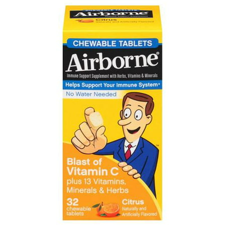 Airborne Soutien immunitaire supplément de vitamine C comprimés à croquer, les agrumes 32 bis (Paquet de 4)