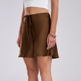 thumbnail image 4 of MIXUE Skirts For Women Summer Silk Satin Solid Color Elastic Waist Drawstring Casual Ruffle A Line Mini Skirt Holiday Wear,Brown,XL, 4 of 7