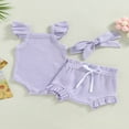 thumbnail image 3 of Infant Baby Girl Summer Clothes Ribbed Ruffle Sleeveless Romper Drawstring Bloomer Shorts Headband Outfits Blue 0-3 Months, 3 of 7