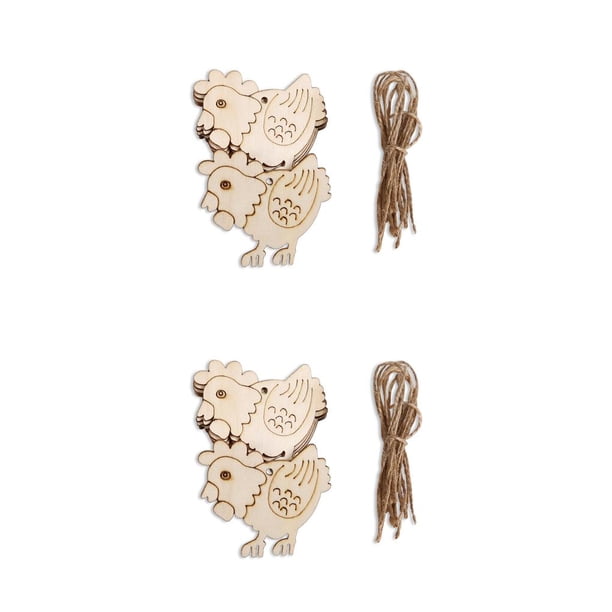 Inteprter Paquete de 10 colgantes de animales para sala de estar, dormitorio, rebanadas de madera, decoración colgante para niños con cuerda de lino, Polla 2piezas Inteprter CBP183411