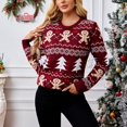 thumbnail image 3 of Suéter navideño de punto con forma de hombre de jengibre, color rojo vino, informal, de manga larga, con rayas de árbol de Navidad, cálido, para otoño e invierno, 2024, nuevo, 3 of 5