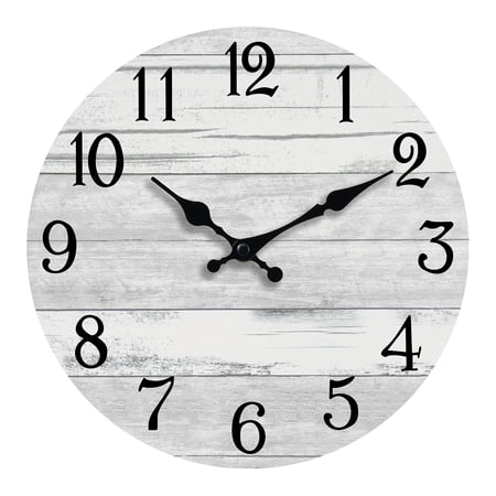 Vintage Rustic 10 Inch Round Wood Wall Clock Non Ticking Silent Battery Operated, Indoor Analog