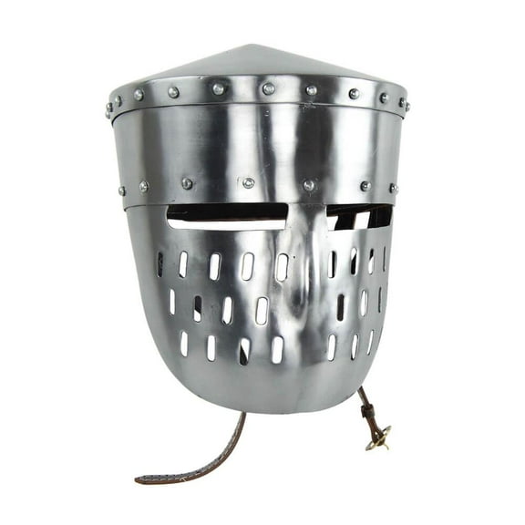 Crusader Peaked Pot Helm with Faceplate - 18 Gauge
