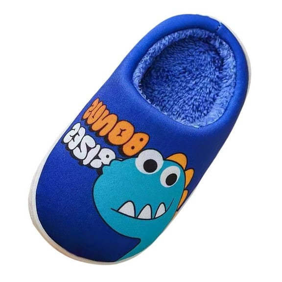Wuxian Girls Boys House Slippers Warm Plush Winter Cotton Slipper Kids Cute Dinosaur Indoor Shoes Non- Sandals,Blue,2-2.5 Years