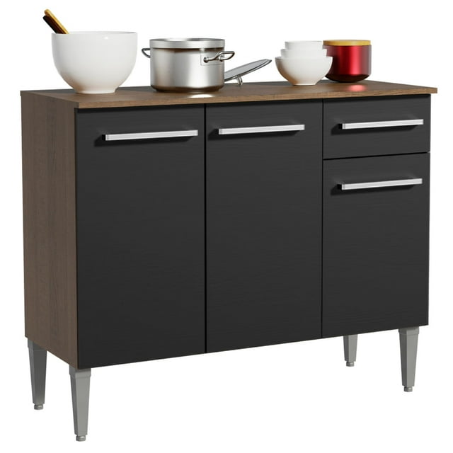 Mueble de Cocina Madesa Emilly 3 Puertas y 1 Cajón Marrón/Negro