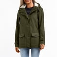 thumbnail image 3 of WTOBBY Women's Composite Velvet Windbreaker Jacket Long Sleeve Hooded Waterproof Rain Coat Solid Color Zip Up Fleece Lined Warm Outerwear for Hiking Travel,Army Green L, 3 of 7