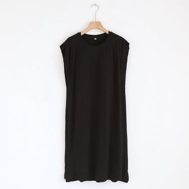 Camisón corto para mujer, blusa lisa, informal, a la moda, con cuello redondo, sin mangas, para dormir