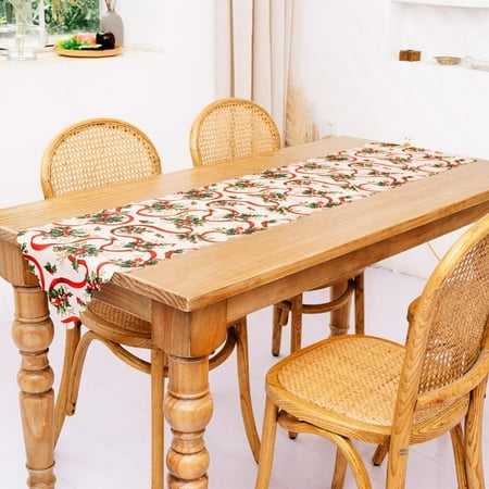 

73*14 Inch Christmas Classic Printed Pattern Table Runners Xmas Polyester-Cotton Runner for Family Holiday Festival Table Decorations for Christmas Eve Home Decor
