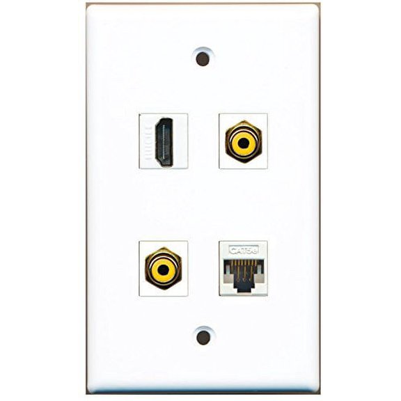 RiteAV - 1 Port HDMI 2 Port RCA Yellow 1 Port Cat5e Ethernet White Wall Plate