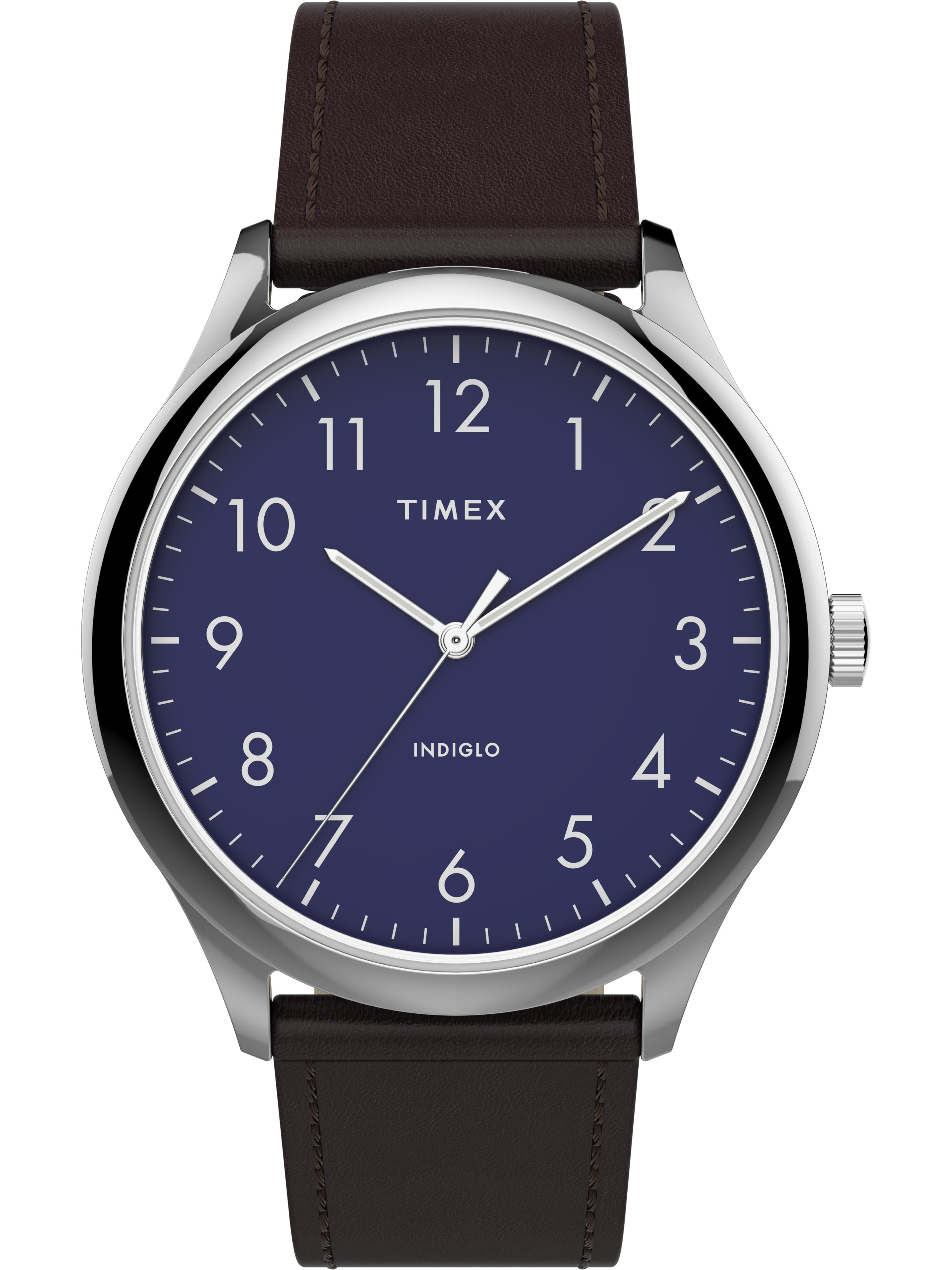 Timex Men's Modern Easy Reader Black/Silver 40mm Casual Watch, Leather Strap  