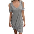 thumbnail image 2 of Summer Savings Clearance 2024! TAGOLD Womens Summer Dress, Women Fashion Round Neck Strapless Solid Short Sleeve Dress Casual Loose Dress Gray M, 2 of 5