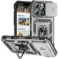 thumbnail image 2 of Compatible WIth iPhone 16e Phone Case,Magnetic Rotatable Ring Holder Kickstand,With Sliding Camera Cover,Heavy Duty Shockproof Protective Anti-fall Rugged Phone Case Cover,Silver, 2 of 7