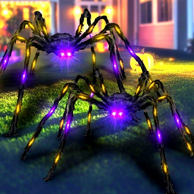 Araña gigante BEABOO de Halloween con 36 luces, paquete de 2