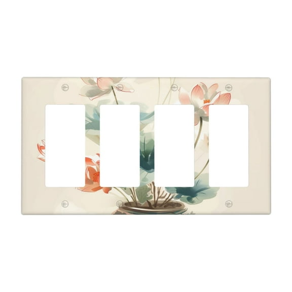 Hand Drawing Flowers Switch Cover Decorative Wall Plate / 4-Gang 4-Decor / Standard Size 4.5x8 in