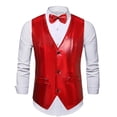 thumbnail image 2 of Chaleco de novio Retro Disco novio boda fiesta chaleco de hombre conjunto de pajarita con superficie brillante cuello en V de un solo pecho para especial, 2 of 5