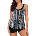 thumbnail image 3 of Jacenvly Women'S Plus Size Two Piece Clearance New Style Sleeveless Swimsuits Contrast Color V-Neck Surfing Swimwear Comfortable Women Floral Print Tank Tops with Boyshorts Swimming Suits Beige, 3 of 8