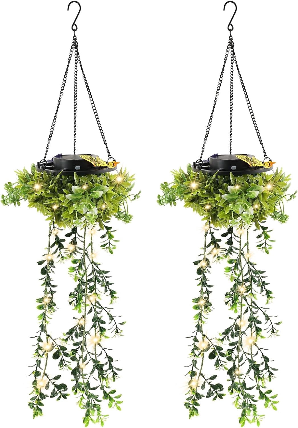 Solar Hanging Garden Lights, IP65 Waterproof Outdoor Hanging Artificial Plants Garden Lights with Artificial Ivy Flower Fairy String Lights for Patio Porch Balcony Spring Garden Decor (2PCS)