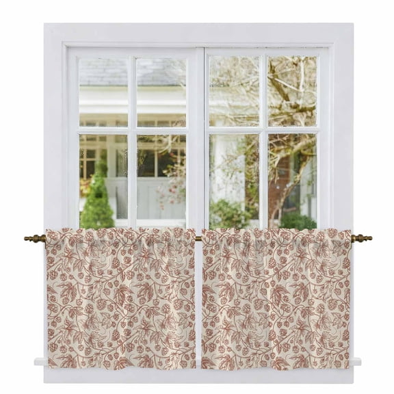 Brown Flowers Tier Curtains, Vintage Farmhouse Floral Leaves Vines Light Filtering Kitchen Curtains, 2Pcs Rod Pocket Half Window Treatments Panels for Sink Cafe Cabinet Camper 27.5x24 Inches