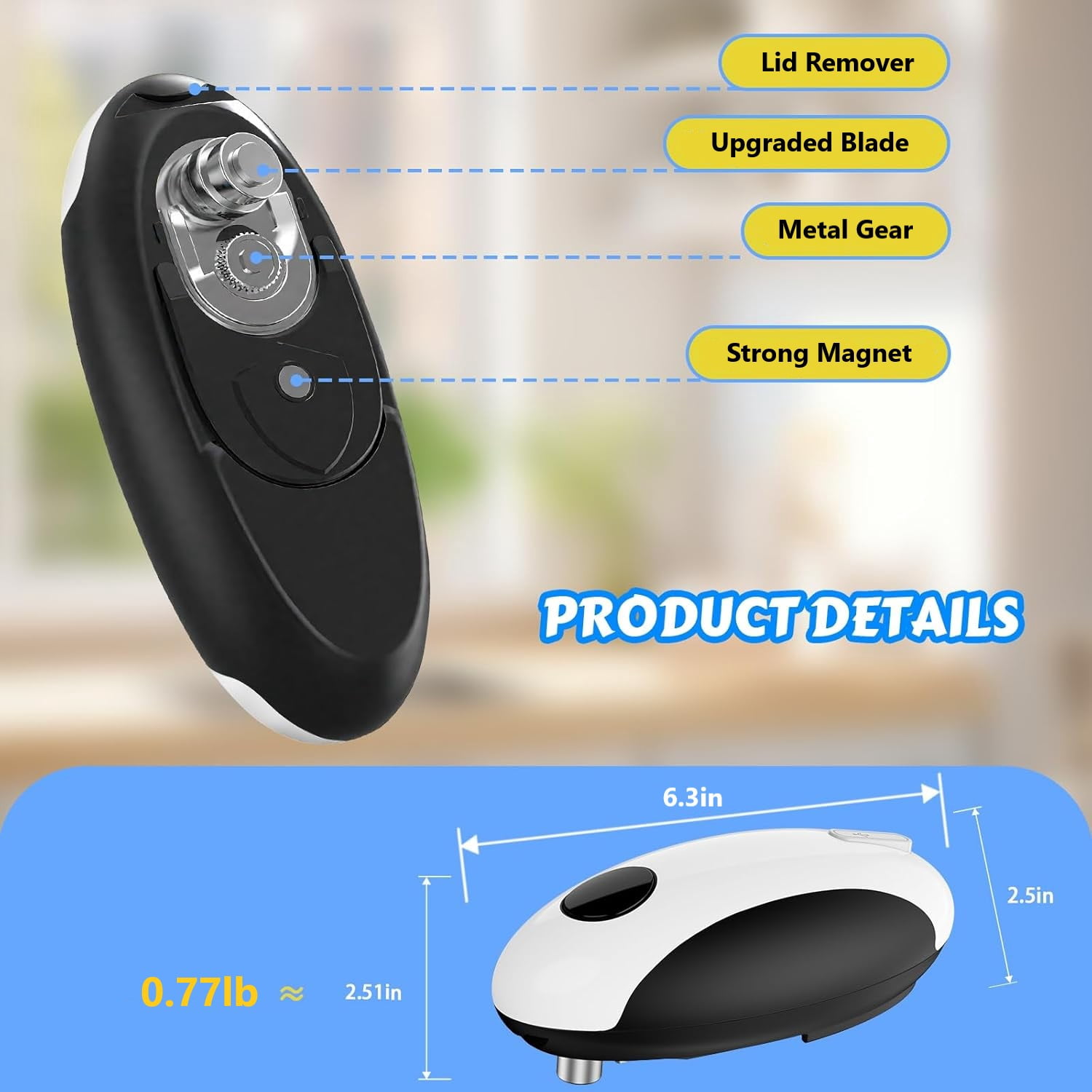 Behome Rechargeable Electric Can Opener, One Touch Automatic Can Opener for Kitchen and Seniors with Arthritis, Smooth Edge & Handsfree, Ultra-Compact Opener Fits All Can Sizes, White
