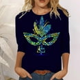 thumbnail image 2 of TSADFHJI Hauts pour Femmes Manches Longues Grande Taille T-Shirt Imprimé Joyeuses Fêtes Manches 3/4 Col Rond Blouse L Vert, 2 of 5