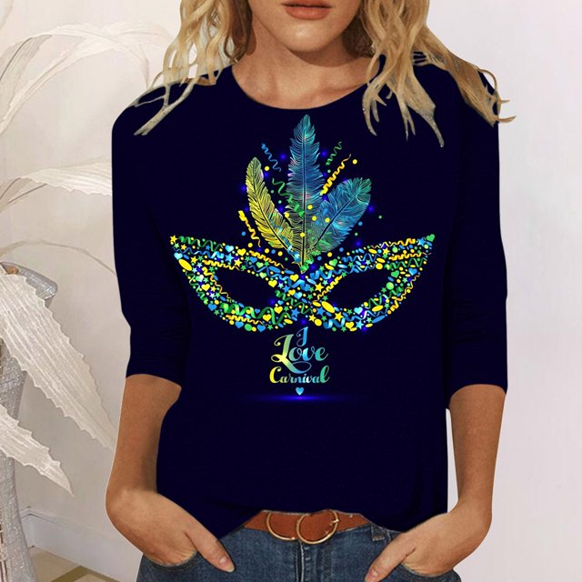 iTNHFP T-Shirt pour Femmes Col en V Hauts pour Femmes Joyeuses Fêtes Imprimé Manches 3/4 Col Rond T-Shirt Blouse