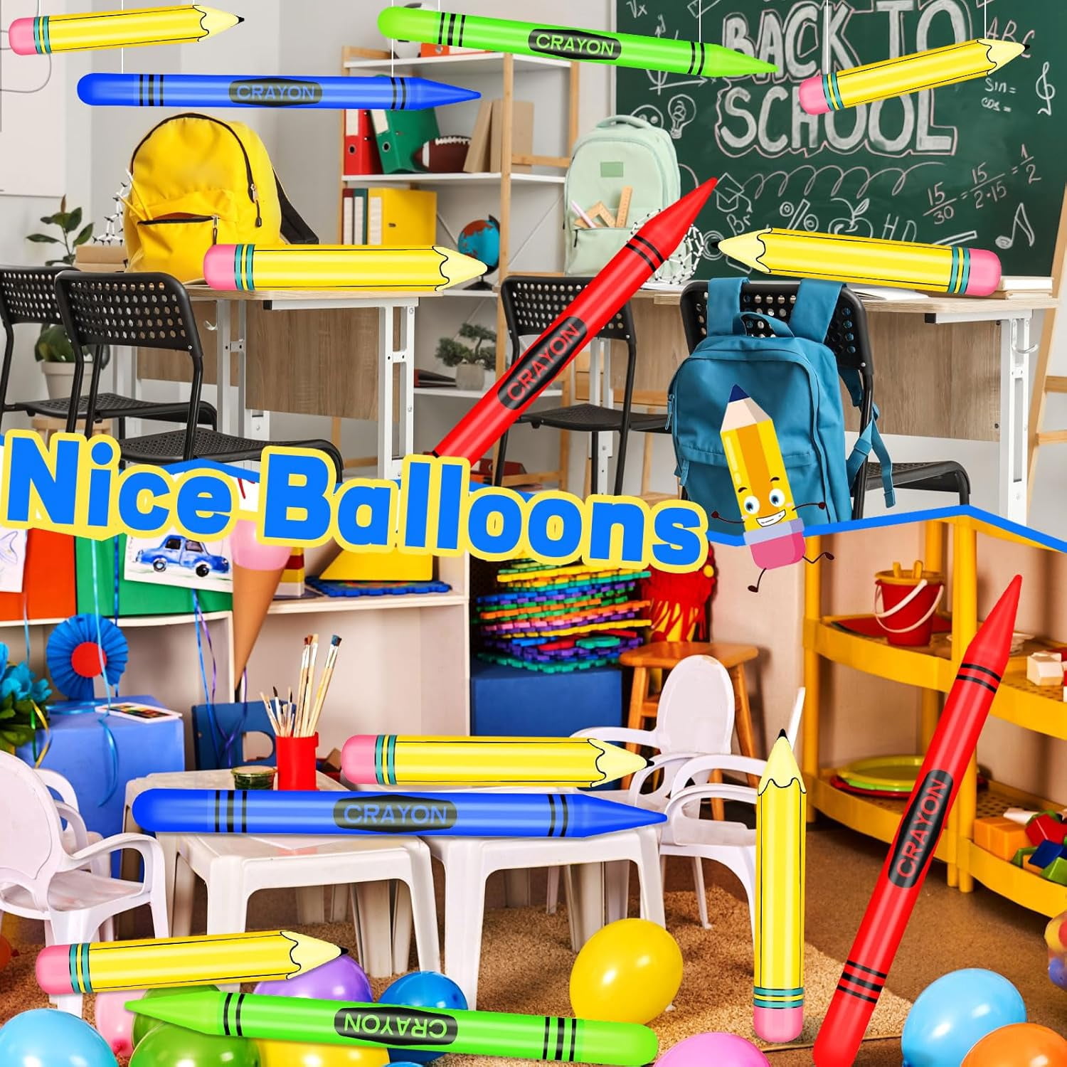 6 Pcs Giant Large Inflatable Crayons Hanging Neon Back to Pencil Crayons Classroom Decoration for Back to Classroom Garden Room Birthday Party Decorations, 4 Colors