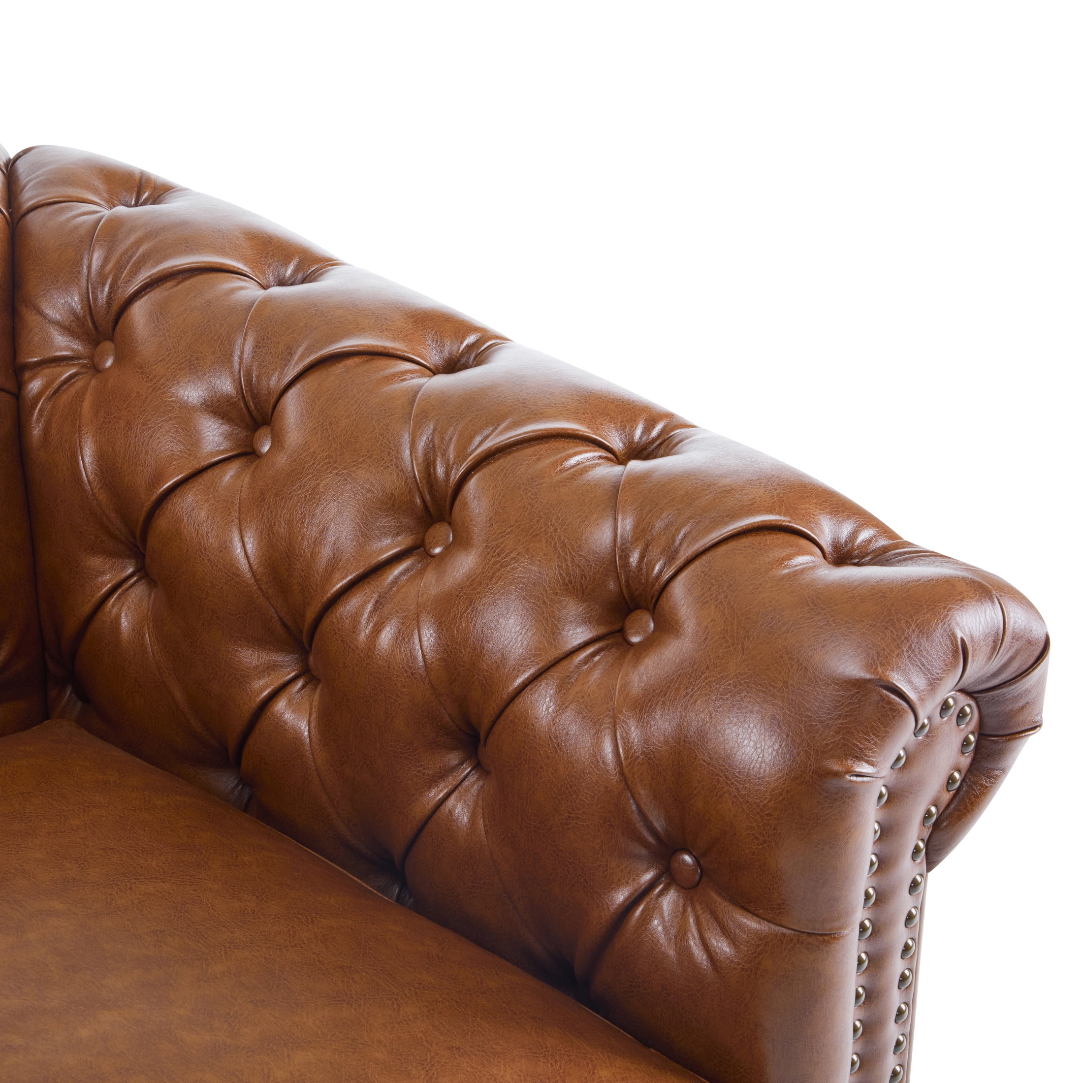Bentar Upholstered Tufted Chesterfield 360 Degree Swivel Club Chair with Nailhead Trim, Cognac
