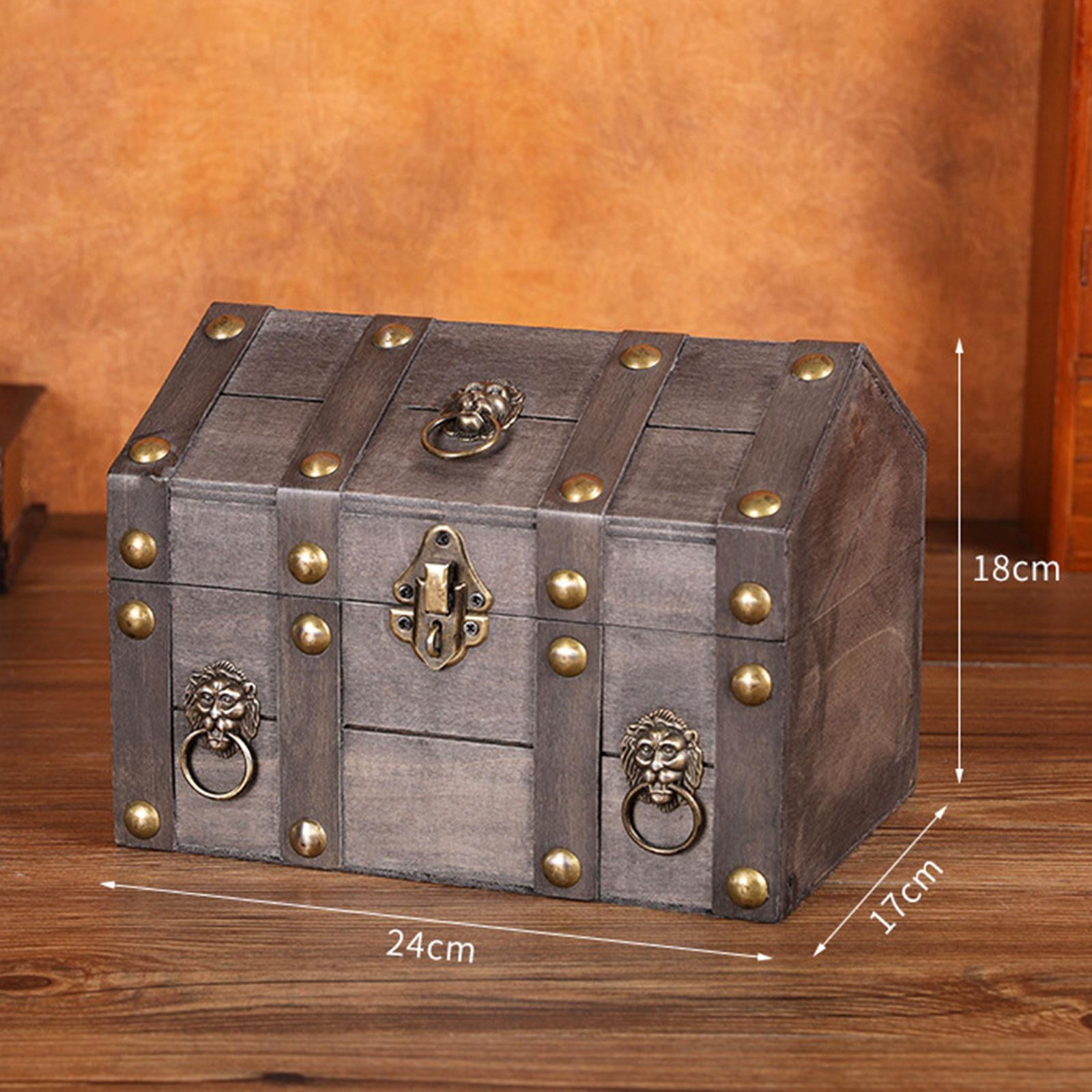 TISHITA Pirate Treasure Chest Chest Solid Wood Vintage Design Handmade for Women Trinket Box Photo Props Storage Box Decorative Trunk Gray