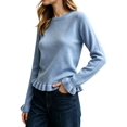 thumbnail image 3 of Women'S Solid Crew Neck Ruffle Hem Long Sleeve Knit Sweater Blue S, 3 of 8