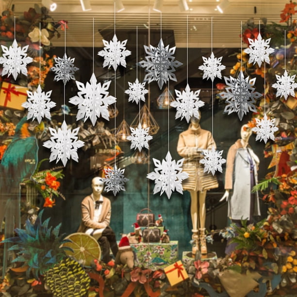 Christmas Concepts Lot De 12 Décorations Flocons De Neige 10 Cm à Suspendre - Blanc Pailleté Noël