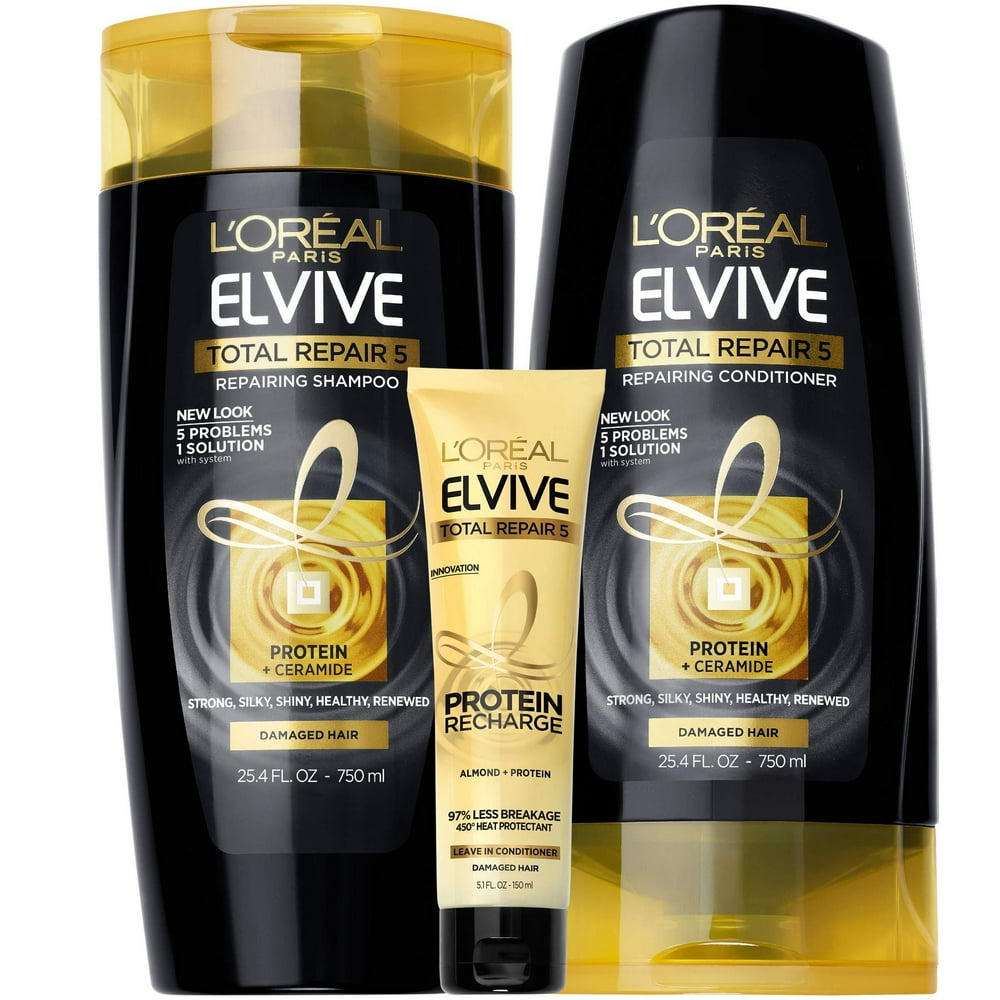 L'Oreal Paris Elvive TR5 Repairing Shampoo, Conditioner and Protein Recharge, Total Repair 5