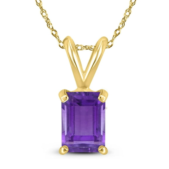 SZUL Women's 14K Yellow Gold 6x4MM Emerald Shaped Amethyst Pendant