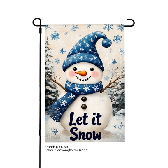 JOOCAR Let It Snow Snowman Garden Flag for Winter Christmas Home Outdoor Garden Yard Door Decor 12x18 inch